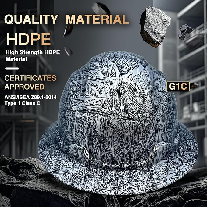 SBD-G1C Construction Full Brim Safety Helmet HDPE Hard Hat Vented Hardhats Sunshade Carbon Fiber Pattern Industrial Work Certified ANSI/ISEA Z89.1