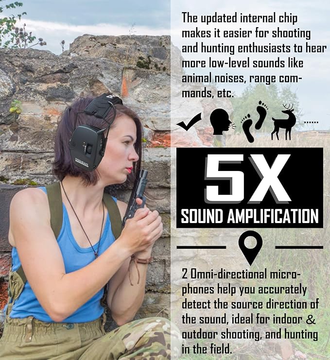 PROHEAR Digital Electronic Shooting Ear Protection Muffs with GEP02 Gel Ear Pads, Hunting Sound Amplification Earmuffs, NRR 23dB Low Profile Hearing Protection for Gun Range - Black
