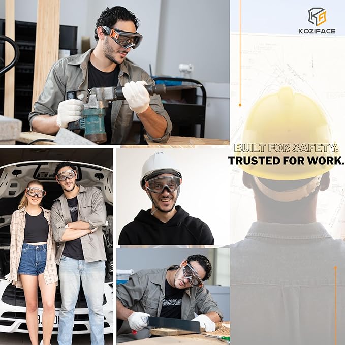 KOZIFACE S60 Safety Goggles, Anti-Fog Full-Seal Protective Eyewear with Strap & Arms, ANSI Z87.1+ Certified