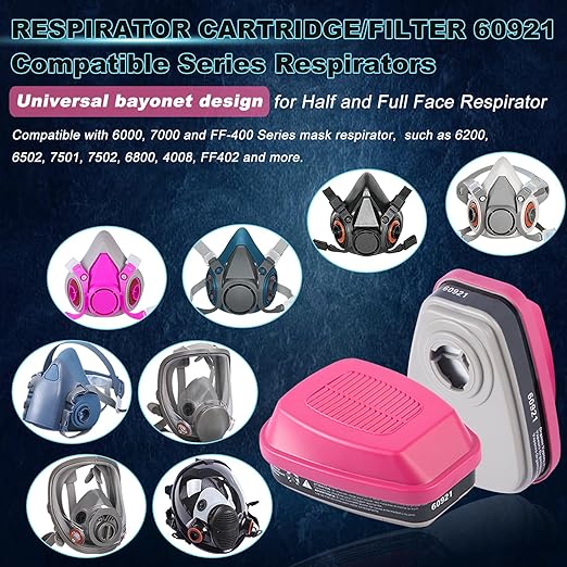 5 Pair Respirator Cartridges & Filters, 60921 Filter Cartridge, Against Organic Vapors, Formaldehyde, Acid Gases, Paint, Respirator Filters for 6200, 6800, 7502, 4008 Series