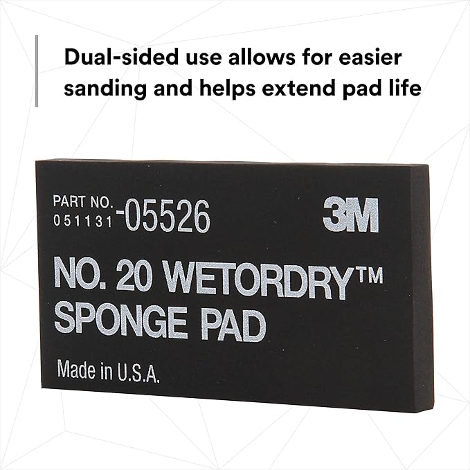 3M Wetordry Sponge Pad 20, 05526, 5-1/2 in x 2-3/4 in x 3/8 in, Flexible, Long Lasting, Automotive Sponge, Black