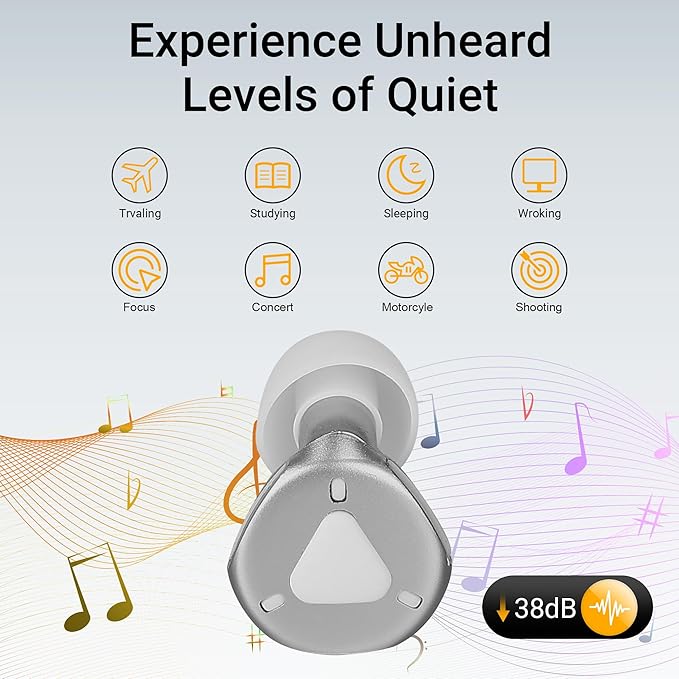 Ear Plugs for Sleeping, Reusable Hearing Protection for Sleep,Work,Focus,Travel, Adjustable Passive Earplugs for Concerts & Festivals, Bright Silver