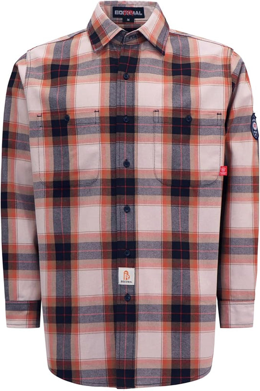 BOCOMAL FR Shirts Flame Resistant 100% C NFPA2112 7.5oz Men's Fire Retardant Welding Shirt