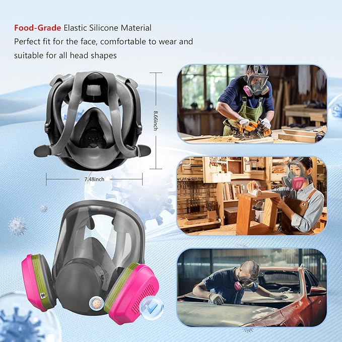 Reusable full Face Cover, Full Face Respirator Mask, Organic Vapor Gas Mask with Activated Carbon Filters