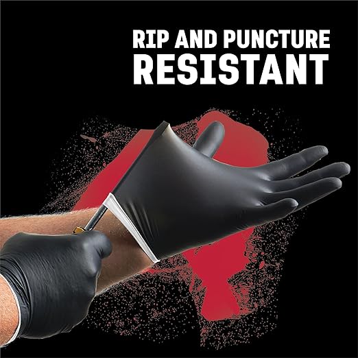 Venom Steel Industrial Nitrile Gloves, Chemical Resistant Disposable Black Gloves, Latex-Free, Powder-Free, Textured Grip, Heavy Duty Two-Layer Protection, 6 mil,Medium, 100 Count
