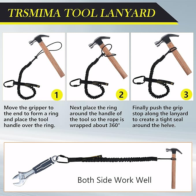 TRSMIMA Safety Tether Lanyard Tool - 2 Pack Fall Protection Retractable Lanyard with Single Aluminum Screw Lock Carabiner Metal Buckle Adjustable Loop End Maximum Weight Limit 9KG