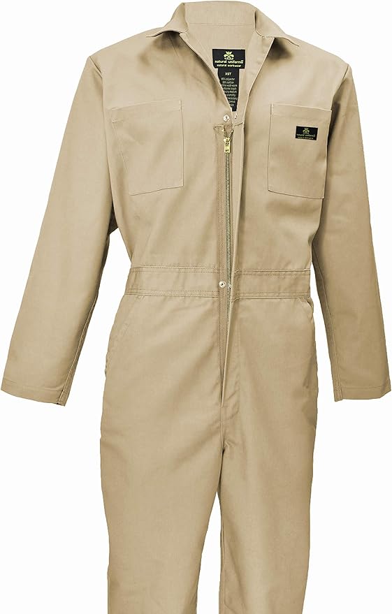 Natural Uniforms Mens Long Sleeve Zip Up Twill Coverall, Stain and Wrinkle Resistant