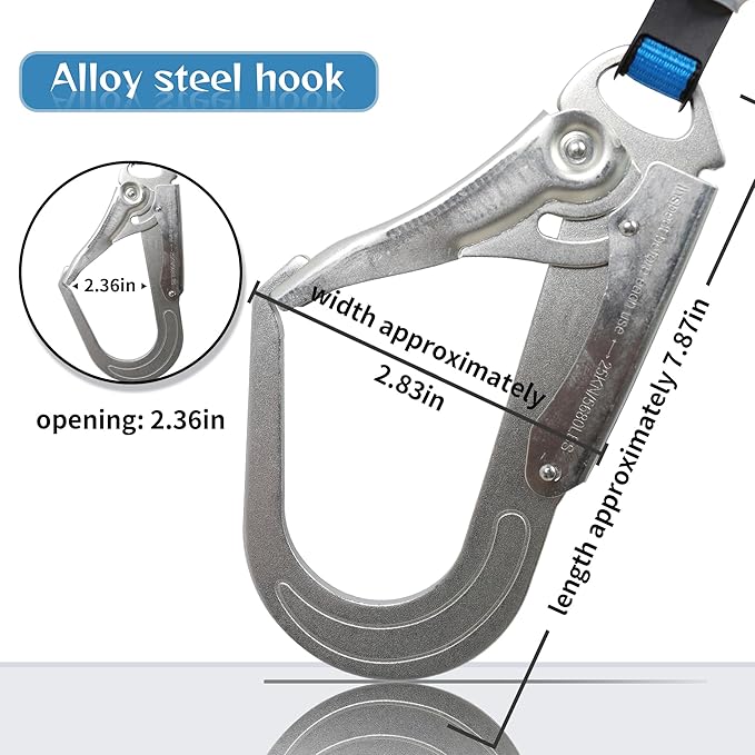 11FT Self Retracting Lifeline Fall Protection Retractable Safety Lanyard Rectracting Lifeline Personal Fall Arrest Protection ANSI Self Retractable Gear for Roofing Construction(Small Hook)