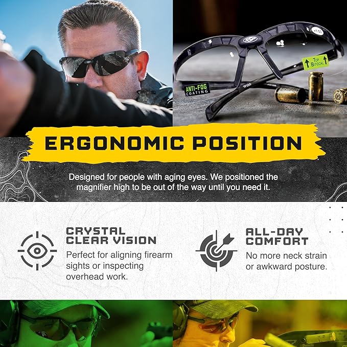 SSP Eyewear Top Focal Ultra Tactical Safety Glasses Kit, 6 HD A-Eye NVR/fog Upper and Bottom Bifocal Lenses, 1.75 Magnifaction
