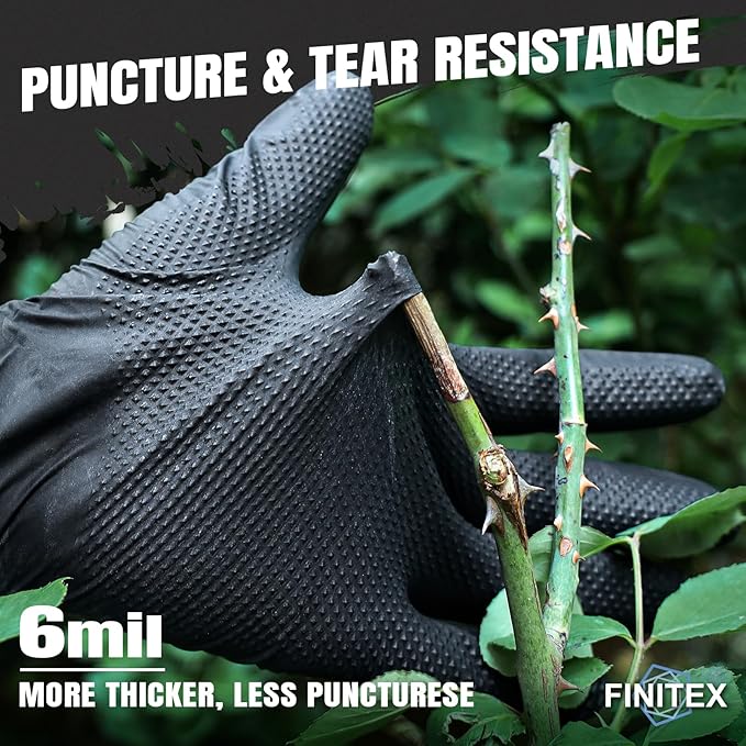 FINITEX Disposable Industrial Diamond Texture Nitrile Glove - Chemical Resistant Heavy Duty 6.3mil Mechanic Automotive Gloves
