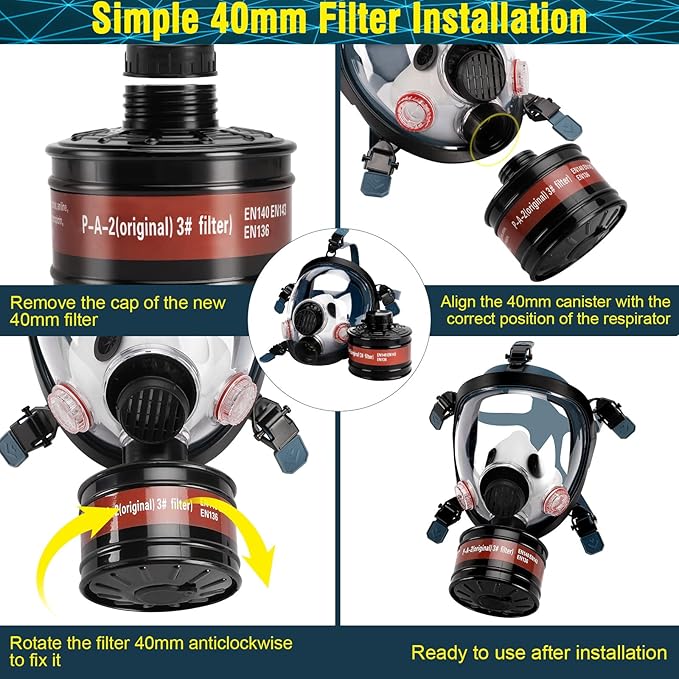 Full Face Respirator Mask, Gas Masks Survival Nuclear and Chemical, Gas Respirator with Activated Carbon Filters