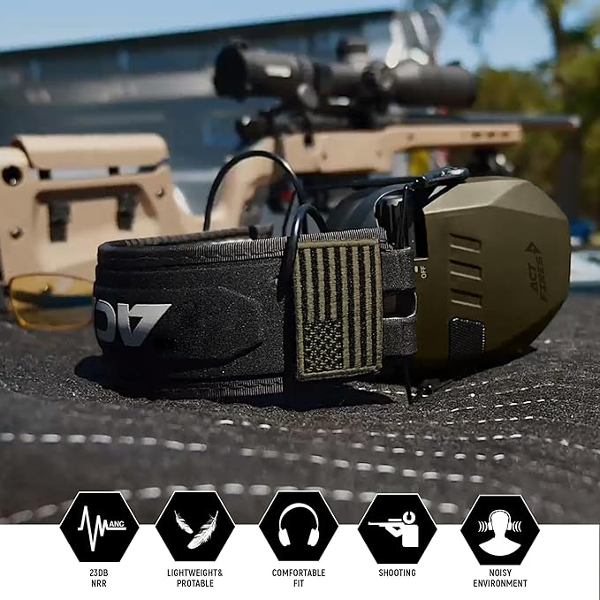 Shooting Ear Protection for Gun Range, Active Noise Reduction NRR 23dB, Shooting Ear Muffs Hearing Protection