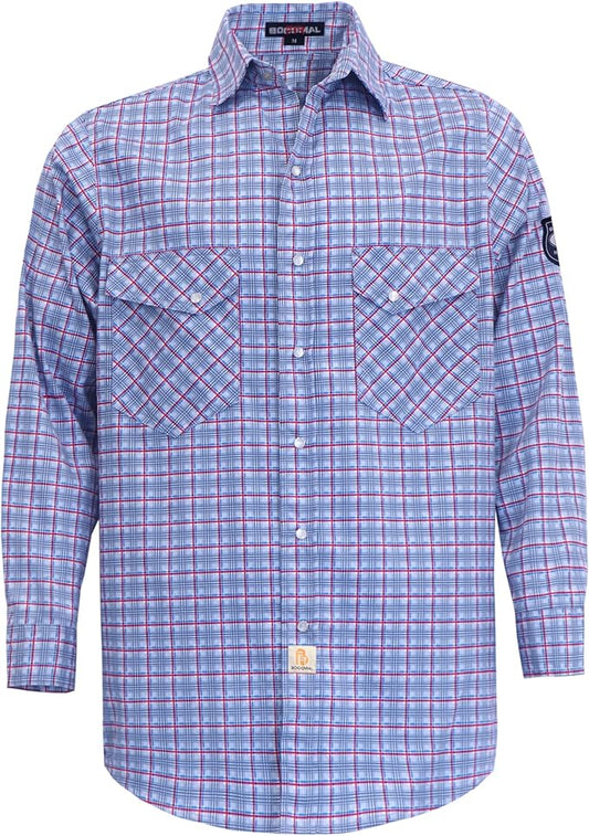 BOCOMAL FR Shirts Flame Resistant NFPA2112/CAT2 6.5oz Light Weight Printed Fire Retardant Plaid Shirt