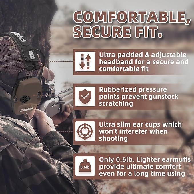 PROHEAR 2 Pack Electronic Ear Protection for Shooting with 4X Sound Amplification, Gun Range Hearing Protection Muffs, NRR 23dB Noise Reduction Headphones for Hunting, Green and Brown