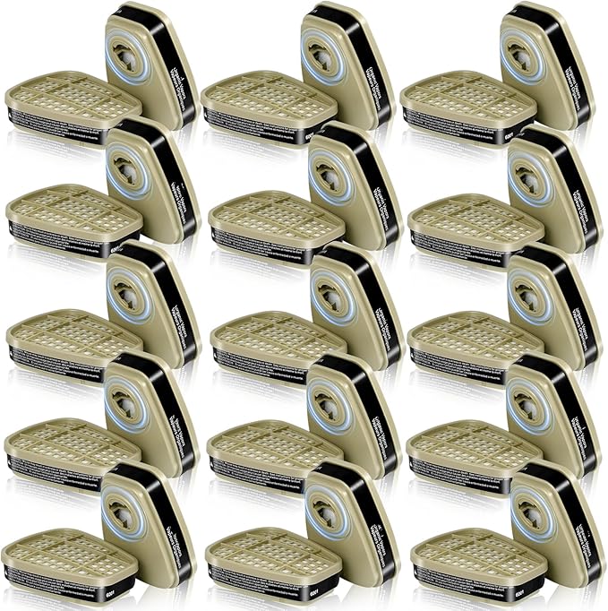 15 Pairs 6001 Respirator Filter Cartridges - Filters for Half/Full Cover Against Gas/Organic Vapor/Chemical, Replaceable Filters Compatible with 6000, 7000Series Respirator(Black)