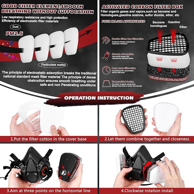Respirator Mask with Filters - Reusable Gas Mask Against Organic Vapor Formaldehyde for Chemicals Spray Paint