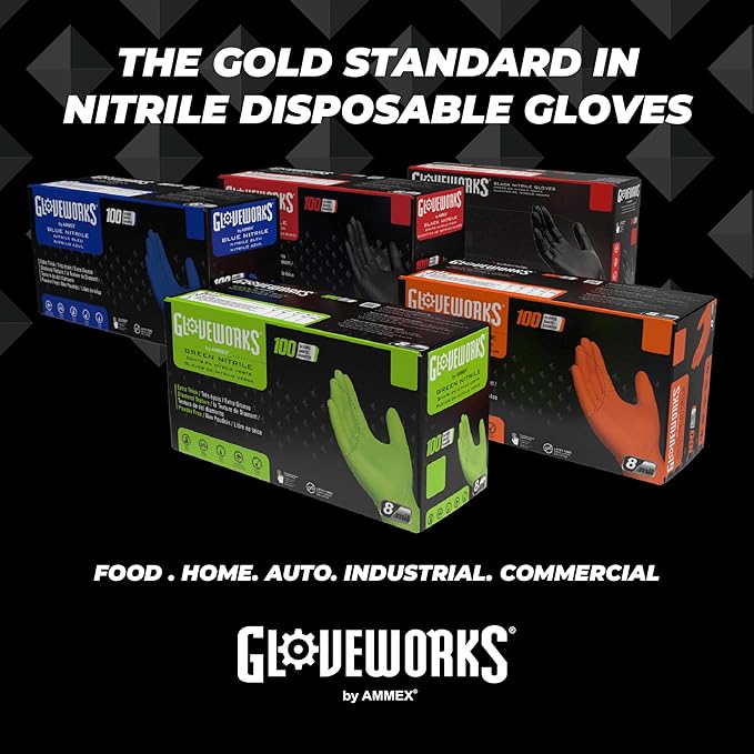 GLOVEWORKS Black Nitrile Gloves, Disposable, Latex Free, 5 Mil