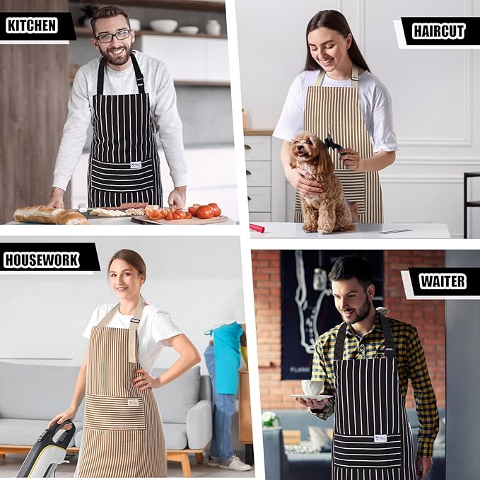 Janmercy 24 Pcs Aprons for Women Men with 2 Pockets Linen Cooking Kitchen Apron Adjustable Bib Chef Apron Bulk Aprons Unisex