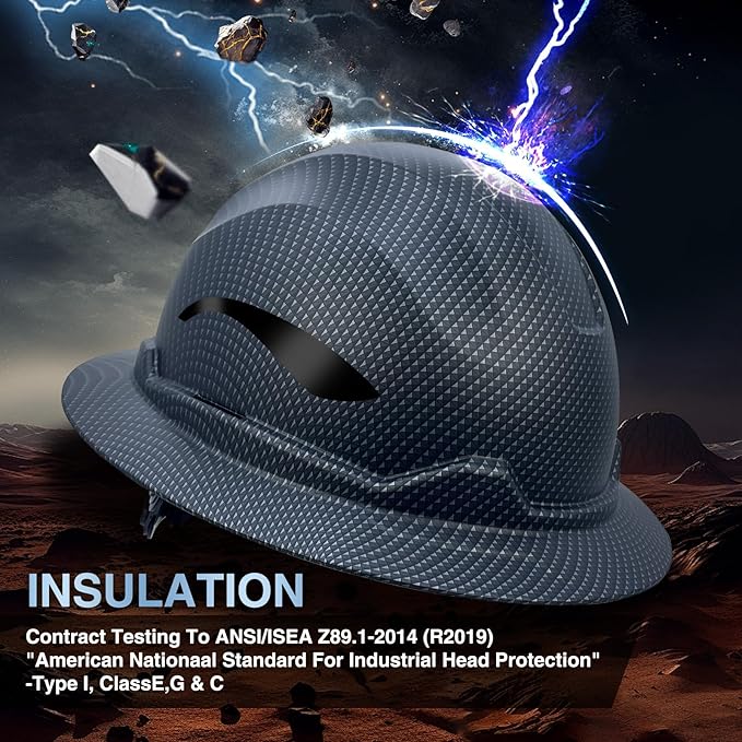 Full Brim Hard Hats ANSI/ISEA Z89.1 Type I Class E Certified 6-Point Suspension Lightweight Vented Adjustable Safety Helmet for Construction Industrial