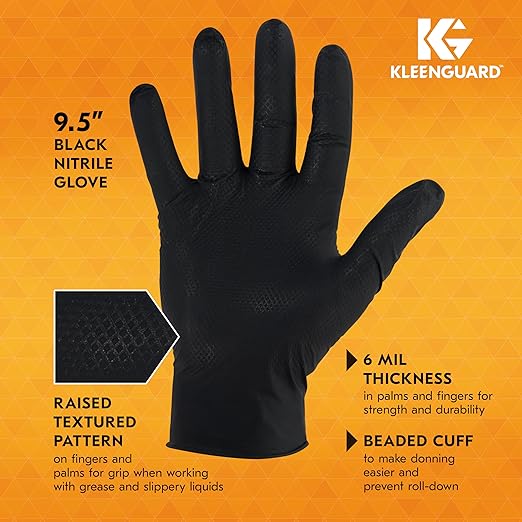 Kleenguard™ Kraken Grip Fully Textured Black Nitrile Gloves (49278), Extra-Large (XL), Powder-Free, 6 Mil, Ambidextrous, Thin Mil, 90 Gloves/Box, 10 Boxes/Case