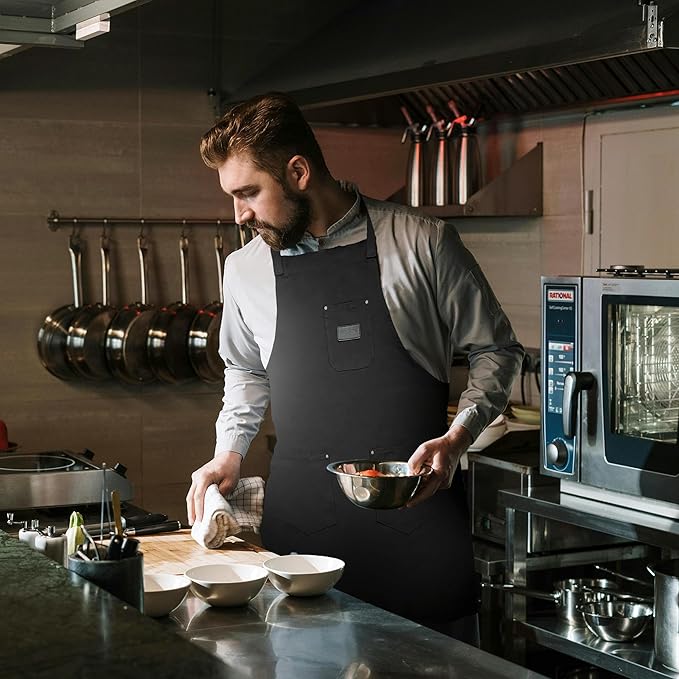 Chef Sac Chef Apron | Cotton Canvas Kitchen Apron | Aprons for Men | Aprons for Women with Pockets | Professional Chef Aprons