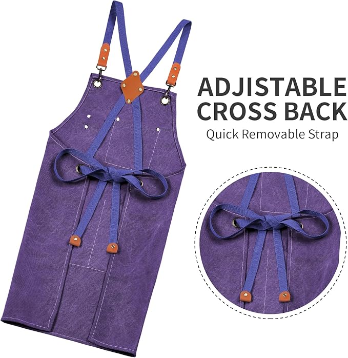 Chef Apron, Cotton Canvas Cross Back Apron with Pockets for Women and Men,Adjustable Strap and Large Pockets Apron,Kitchen Cooking Baking Bib Apron