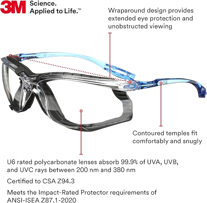3M Safety Glasses, Virtua CCS and Virtua Sport CCS 2-Pack, Anti-Fog, Anti-Scratch, Clear Lens, ANSI Z87, Corded Ear Plug Control System, Removable Foam Gasket