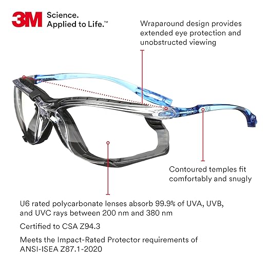 3M Hard Hat SecureFit H-701SFR-UV, White, Non-Vented Cap Style Safety Helmet with Uvicator Sensor + 3M Safety Glasses 2-Pack, Anti-Fog, Anti-Scratch, ANSI Z87, Corded Ear Plug Control System