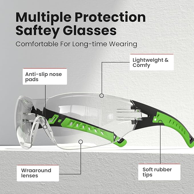 Safety Glasses with Clear Wraparound Lenses and Vented Frame