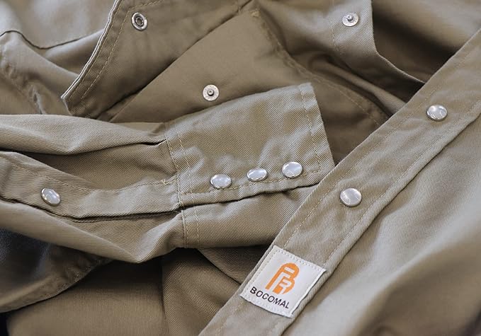 BOCOMAL FR Shirts Flame Resistant 100% C NFPA2112 7.5oz Men's Fire Retardant Welding Shirt