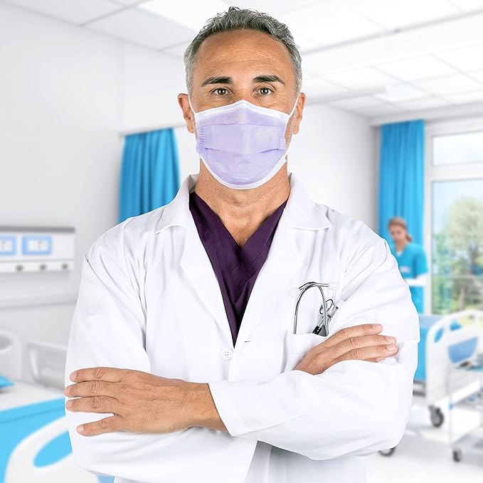 HALYARD FLUIDSHIELD 1 Disposable Procedure Mask w/SO Soft Lining and SO Soft Earloops, Lavender, Level 1, 25868 (Case of 500)