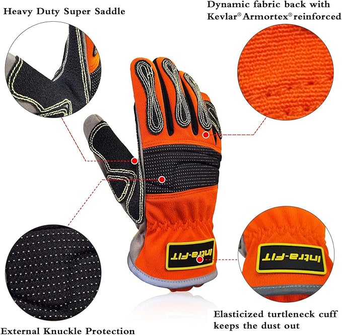 Medium Duty Extrication Recue Gloves, Cut Resistant, Oil & Water Resistant, EN388 Rate 4242XP/4131, Orange/Yellow