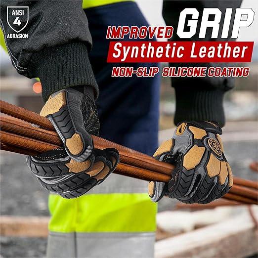 HANDLANDY Winter Water Resistant Work Gloves for Men, Insulated Heavy Duty Mechanic Glove for Cold Weather (Coffee-insulated, Large)
