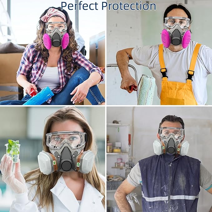 Respirator Mask with Filters, Gas Mask with Goggle for Painting, Chemical, Organic Vapor, Sanding. Resin Epoxy, Woodworking Perfect for Painters and DIY Project