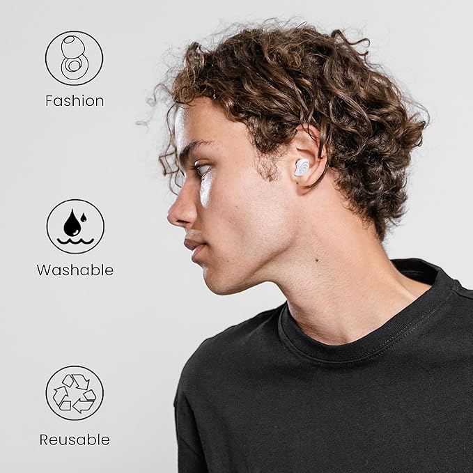 Ear Plugs for Sleeping Noise Reduction, Reuseable High Fidelity Earplugs, Concerts, Focus, Travel, Work, High Fidelity – 8 Eartips – Flexible Soft-Touch White