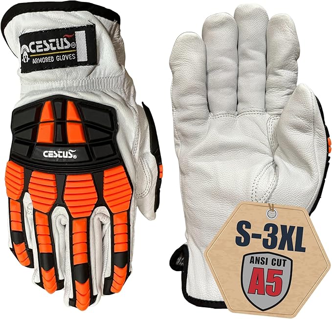 Cestus 3219, Goatskin Leather Impact Gloves, ANSI Cut A5, Heavy Duty Work Gloves for Construction Oilfield Demolition