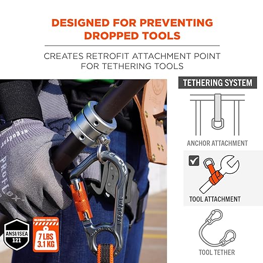 Ergodyne Squids 3791 Sleever Bar Lock Collar with Tethering Attachment Point for Tool Lanyard, Compatible Bar Size 7/8