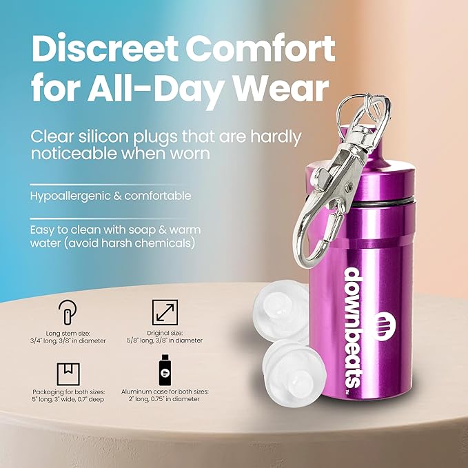 High Fidelity Ear Plugs for Hearing Protection - Discreet, Clear Ear Plugs for Concerts, Festivals & Noisy Events - Up to 18dB Background Noise Reduction Reusable Ear Plugs - Comes with Aluminum Case