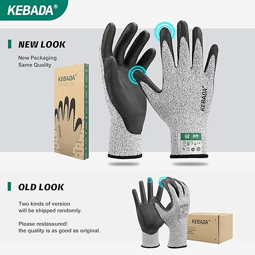 Kebada Cut Resistant Gloves, ANSI A2 Cutting Glove, PU Coated, Touchscreen, Multi-Purpose Model C2, 1 Pair, X-Large
