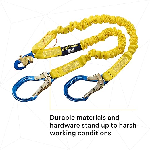 3M DBI-SALA 6' Shockwave2 1 1516" Polyester Tubular Web Twin-Leg Tie-Off Shock-Absorbing Lanyard With Snap Hook And Aluminum Rebar Hooks On Leg Ends