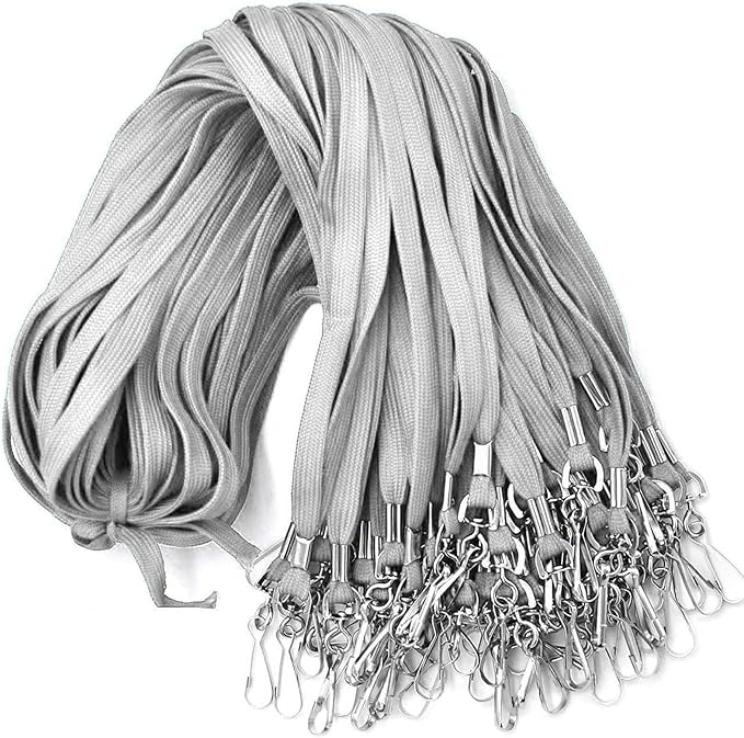 Beebel Lanyards 100 Pack Gray Lanyard with Swivel Hook Clips for ID Name Badge Holder (Gray, 100 Pack)
