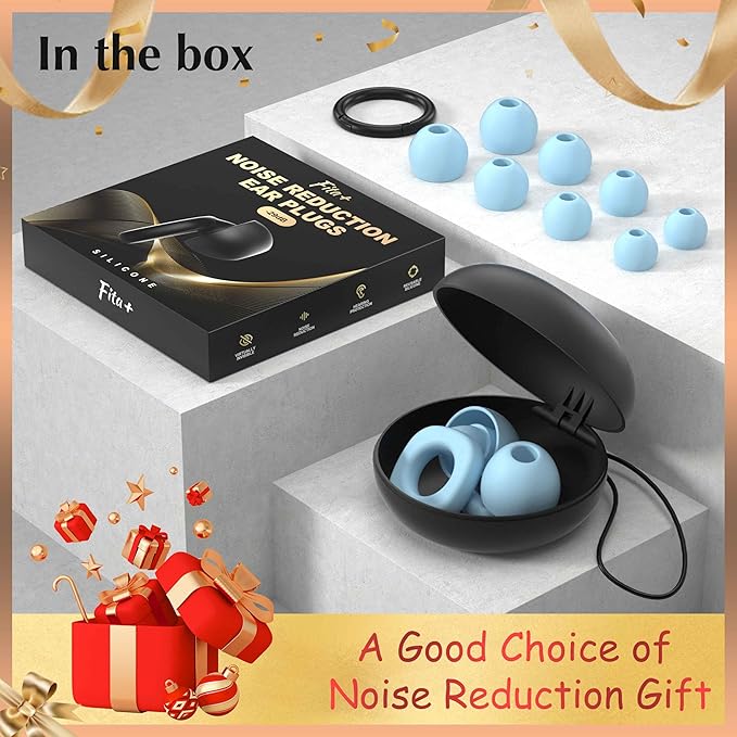 Fita+ Soft Reusable Ear Plugs for Noise Reduction up to 33dB, 4 Pairs XS/S/M/L, Soft Silicone Ear Plugs for Sleeping, Ear Plugs Noise Cancelling for Work, Focus - Blue