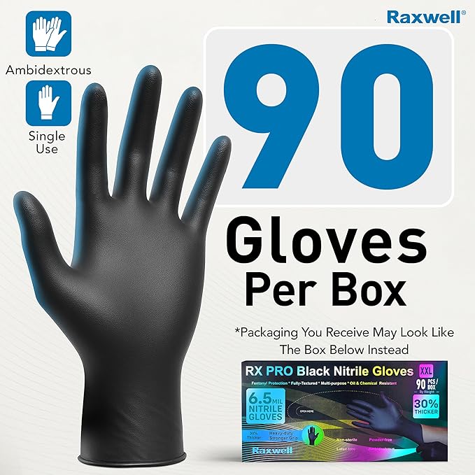 Raxwell Black Nitrile Disposable Gloves, Latex Free Food Grade, 6.5mil Mechanic Gloves for Cooking and BBQ
