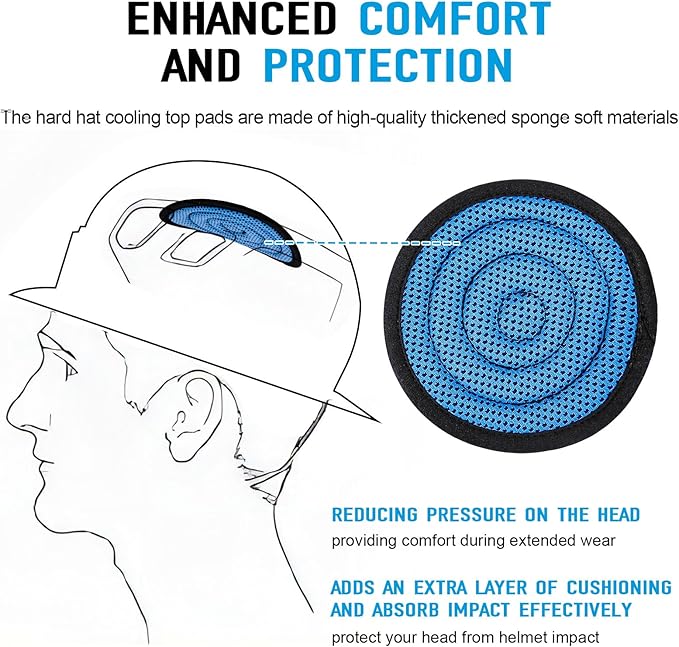 Hard Hat Top Pad Replacement, Washable Hard Hat Cooling Inserts/Liner/Sweatband, Sweat Pad Suspension Cushion Accessorie, Blue, 3 PCS