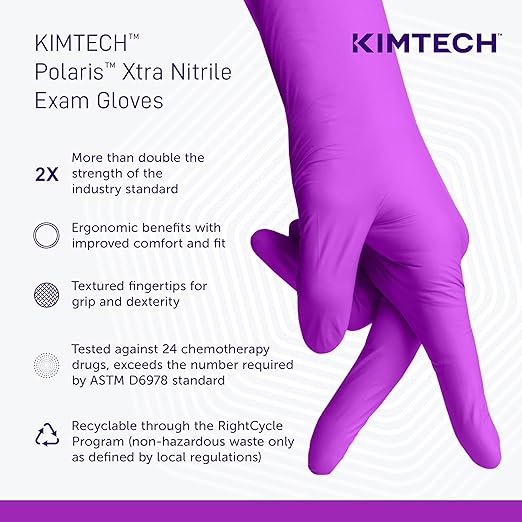 KIMTECH™ Polaris™ Xtra Nitrile Exam Gloves (62762), 7.5 Mil, Ambidextrous, 12”, M, 50 Nitrile Gloves/Box