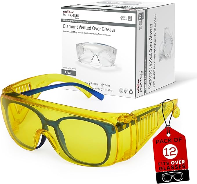BISON LIFE Diamont Vented Over Glasses Safety Glasses | Meets ANSI Z87.1, Impact Resistant Polycarbonate Lens