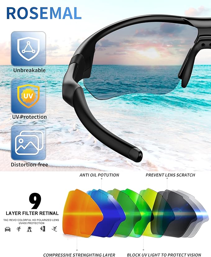 Polarized Sports Sunglasses for Men Women Youth Baseball Running Fishing Tennis Golf Cycling Driving Motor TAC UV400 TR90