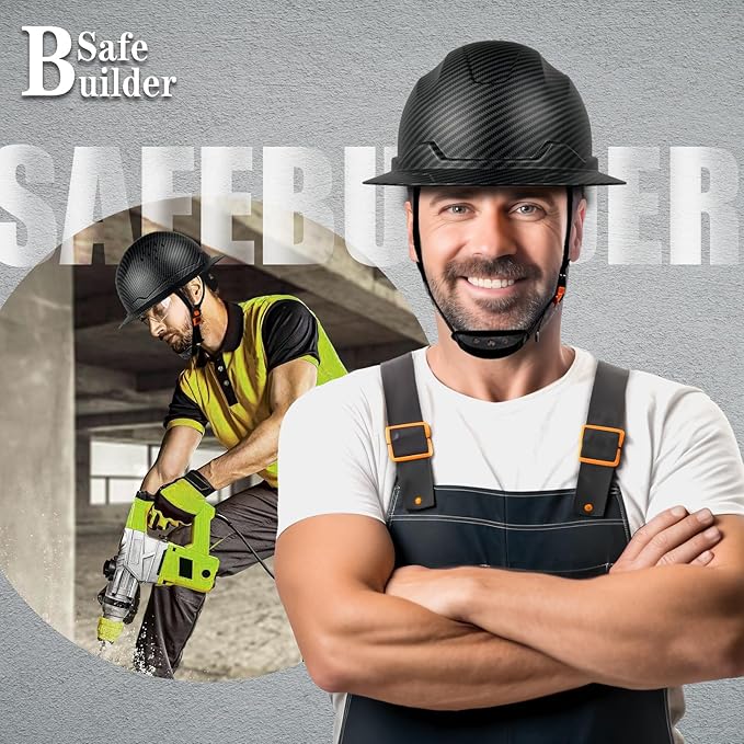 SBD-G1C Construction Full Brim Safety Helmet HDPE Hard Hat Vented Hardhats Sunshade Carbon Fiber Pattern Industrial Work Certified ANSI/ISEA Z89.1