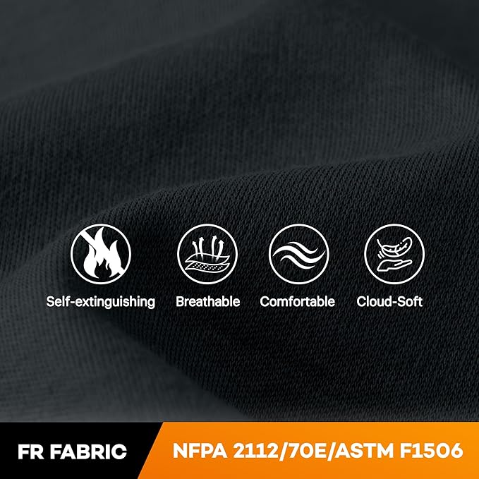 WORKWEYA Men's FR Shirts 6.5oz Lightweight Long Sleeve Flame Resistant T-Shirt NFPA 2112/CAT2