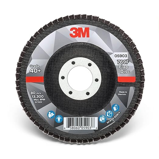 3M Flap Disc 769F, Type 27, 40+, 4-1/2 in x 7/8 in, High Performance Abrasive, Ceramic Precision-Shaped Grain Grinding and Finishing Disc, Carbon Steel, Stainless Steel